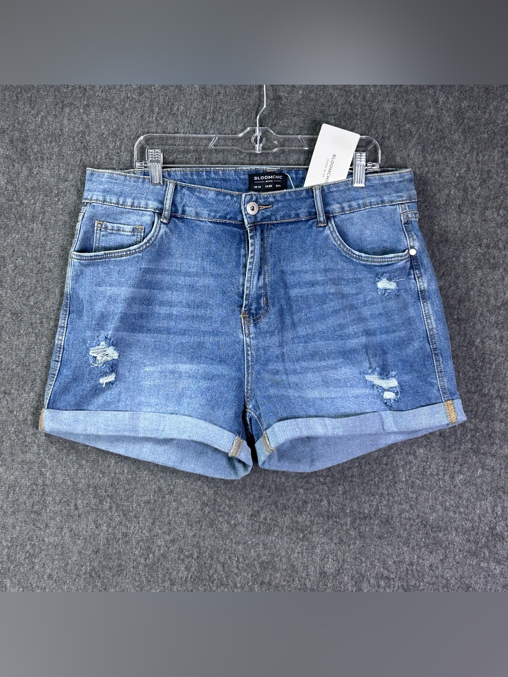 BloomChic Denim Shorts Womens 16 Plus Blue Distressed Cuffed Stretch Pockets